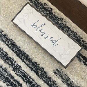 “Blessed” home decor — white, black, wooden brown finish
